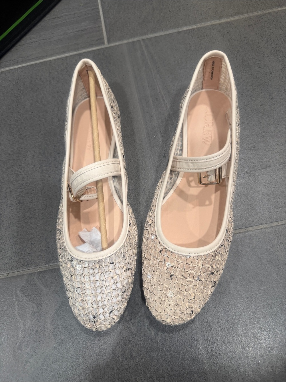 NIB J.Crew Mesh Mary Jane ballet flats with sequins and genuine leather trim